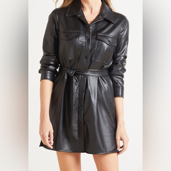 SANCTUARY Leather Like Shirt Dress - Picture 2 of 5